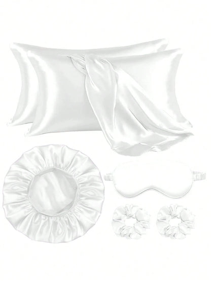 6pcs Sleep Hair Care Set, Including 2 Pillowcases, 1 Hair & Skin Friendly Headband, 1 Sleep Mask, 1 Satin Sleep Cap, And 2 Hair Bands
