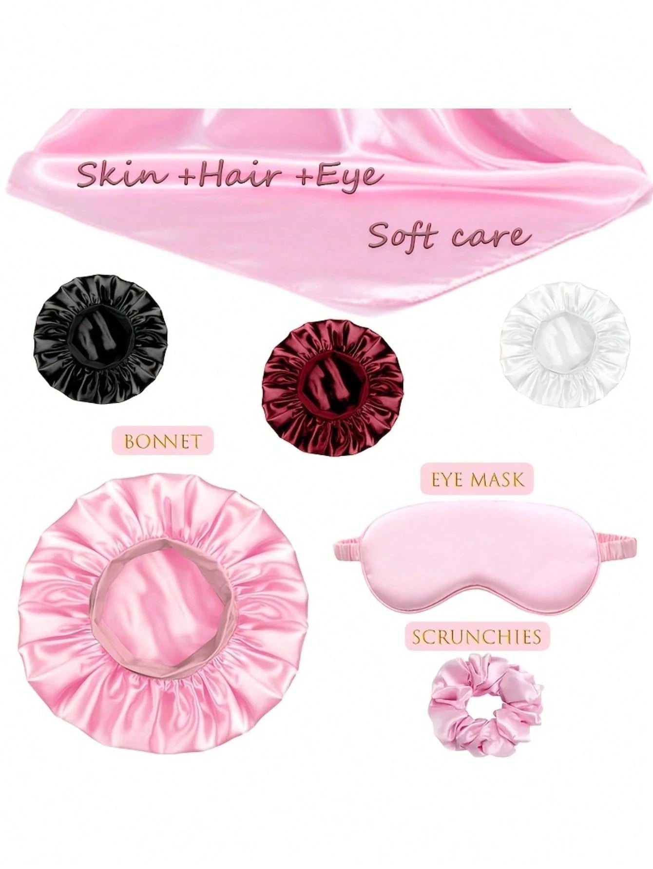 6pcs Sleep Hair Care Set, Including 2 Pillowcases, 1 Hair & Skin Friendly Headband, 1 Sleep Mask, 1 Satin Sleep Cap, And 2 Hair Bands