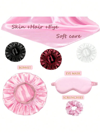 6pcs Sleep Hair Care Set, Including 2 Pillowcases, 1 Hair & Skin Friendly Headband, 1 Sleep Mask, 1 Satin Sleep Cap, And 2 Hair Bands