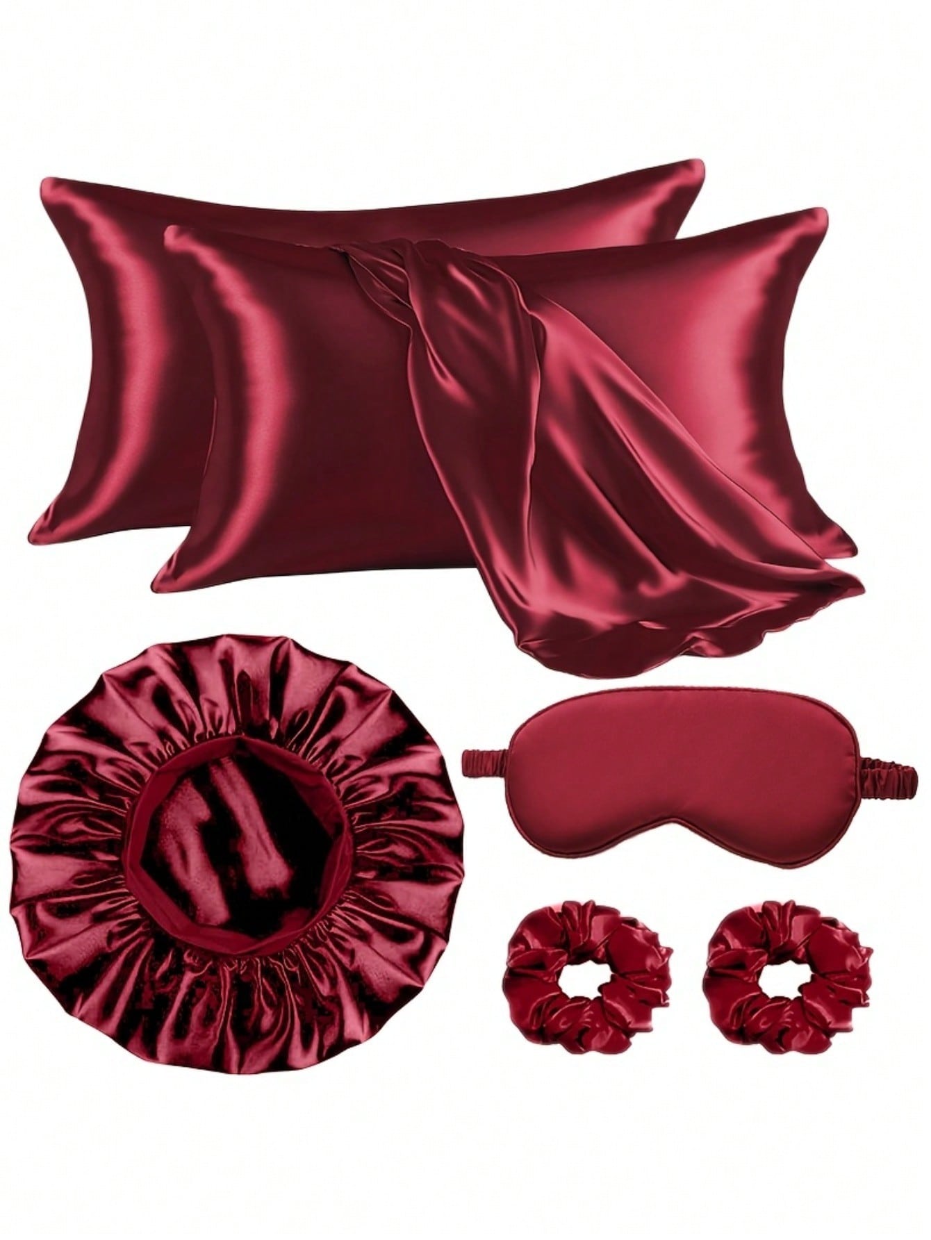 6pcs Sleep Hair Care Set, Including 2 Pillowcases, 1 Hair & Skin Friendly Headband, 1 Sleep Mask, 1 Satin Sleep Cap, And 2 Hair Bands