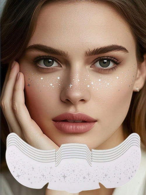 6pcs Sparkle Freckles Glitter Freckles Silver Face Glitter Tattoo For Women Waterproof Temporary Tattoos Adult Cute Makeup Patches For Music Festival Party Dating Easter Summer