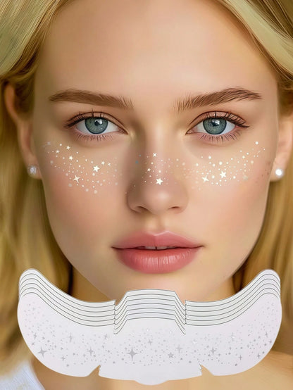 6pcs Sparkle Freckles Glitter Freckles Silver Face Glitter Tattoo For Women Waterproof Temporary Tattoos Adult Cute Makeup Patches For Music Festival Party Dating Easter Summer