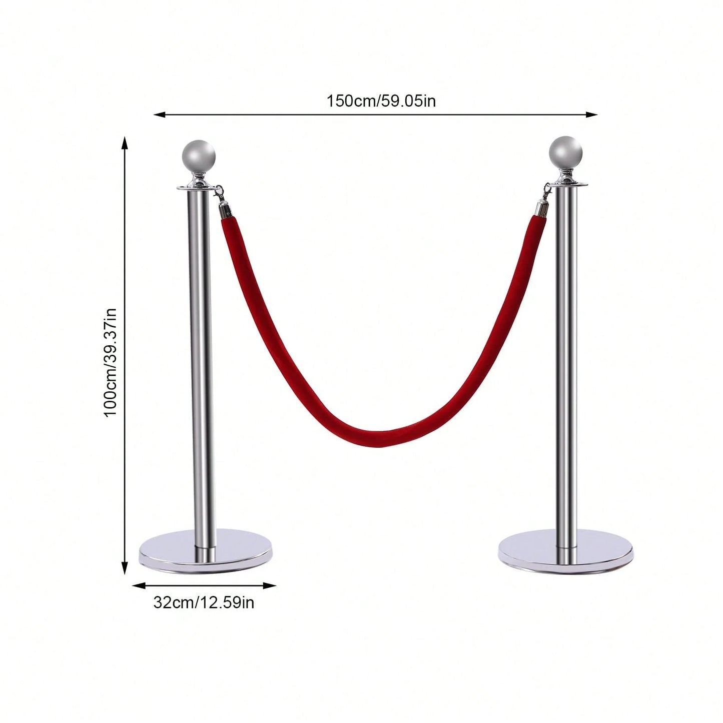 6Pcs Stainless Steel Crowd Control Barrier Stanchion Set With 4Pcs 1.5M Velvet Ropes, 4-Way Hole Queue Barrier Post With Fillable Base For Hotel Exhibition Airport Wedding Red Carpet