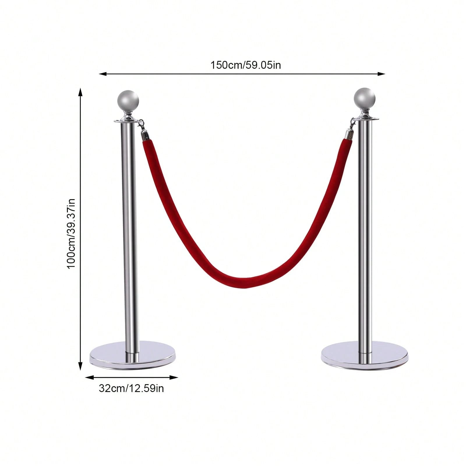6Pcs Stainless Steel Crowd Control Barrier Stanchion Set With 4Pcs 1.5M Velvet Ropes, 4-Way Hole Queue Barrier Post With Fillable Base For Hotel Exhibition Airport Wedding Red Carpet