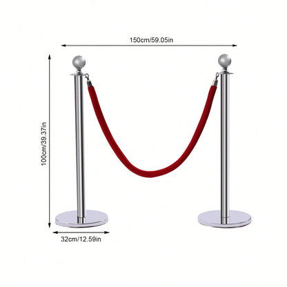 6Pcs Stainless Steel Crowd Control Barrier Stanchion Set With 4Pcs 1.5M Velvet Ropes, 4-Way Hole Queue Barrier Post With Fillable Base For Hotel Exhibition Airport Wedding Red Carpet