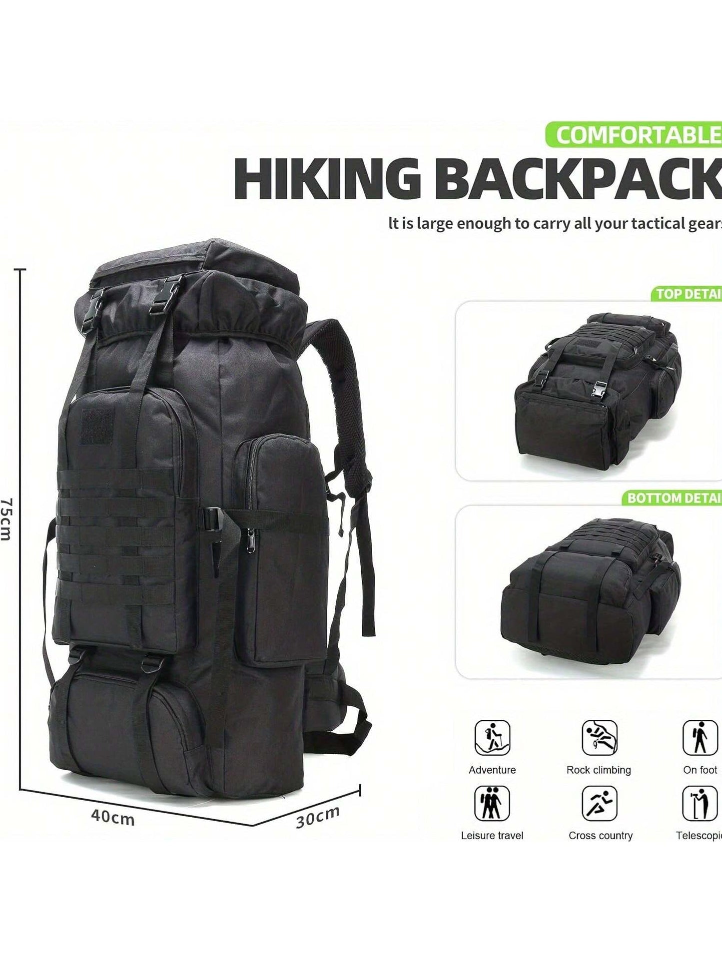 70L Hiking Backpack Military Tactical Camping Adjustable Waterproof Climbing Sport Bags