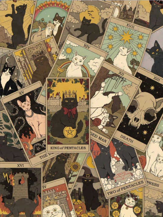 70pcs Vintage Cat Tarot Card Stickers, DIY Decorative Stickers For Notebook, Laptop, Phone Case, Luggage, Helmet, Skateboard, Vinyl Waterproof Stickers Suitable For Water Bottle, Computer, Laptop, Pho