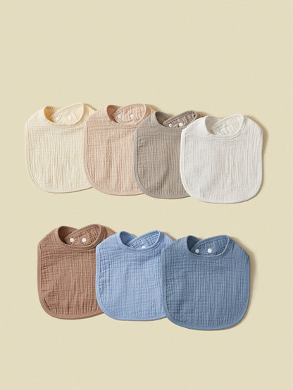 7pcs Baby Boys' Bibs, 100% Cotton Soft Gauze, Drool Bib, Blue Color