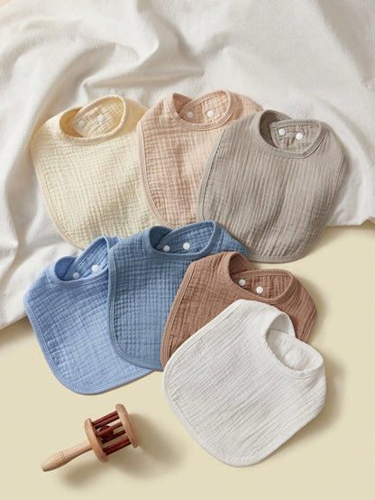 7pcs Baby Boys' Bibs, 100% Cotton Soft Gauze, Drool Bib, Blue Color