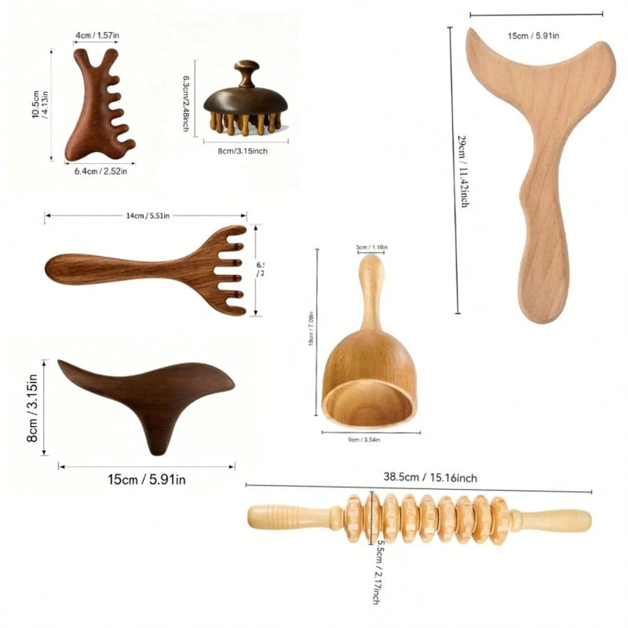 7Pcs Massage Set, Full Body Massage Kit, Full Body Relaxation Set, Face Massager, Nose Massager, Scalp Massager, Hand Massager, Back Massager, Leg Massager, Cupping Cups, Gua Sha Board, Foot Massager