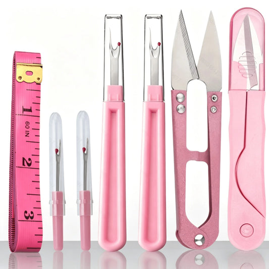 7pcs Pink Sewing Tool Kit- Includes Seam Ripper, Thread Scissors, Soft Ruler, Portable Sewing Kit, Suitable For Beginners, DIY And Clothing Repair