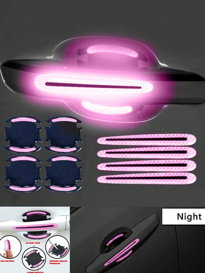 8-Pcs Car Door Handle And Bowl Reflective Stickers Set (4 Door Bowls + 4 Handles)