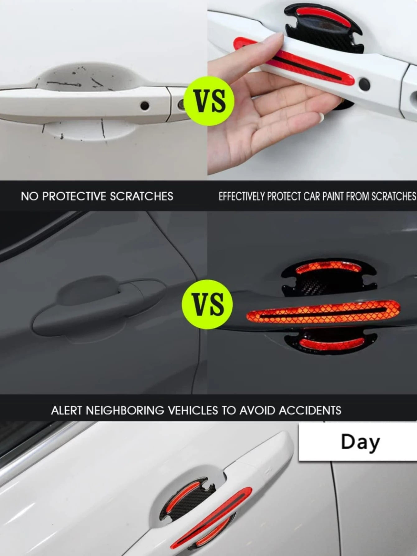 8-Pcs Car Door Handle And Bowl Reflective Stickers Set (4 Door Bowls + 4 Handles)