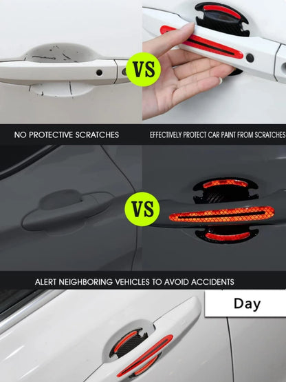 8-Pcs Car Door Handle And Bowl Reflective Stickers Set (4 Door Bowls + 4 Handles)