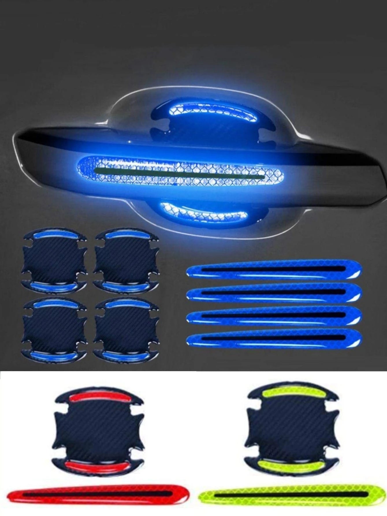8-Pcs Car Door Handle And Bowl Reflective Stickers Set (4 Door Bowls + 4 Handles)