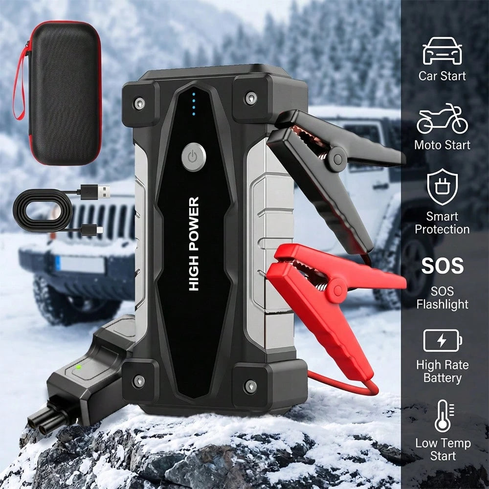 8000mAh Jump Starter For Car Battery, 12V Portable Auto Booster Pack With 800A Peak Current, Smart Battery Clamps, Digital Display, LED Flashlight With SOS, Emergency Power Bank For Gasoline And Vehic