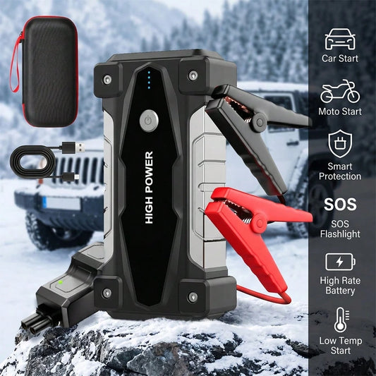 8000mAh Jump Starter For Car Battery, 12V Portable Auto Booster Pack With 800A Peak Current, Smart Battery Clamps, Digital Display, LED Flashlight With SOS, Emergency Power Bank For Gasoline And Vehic