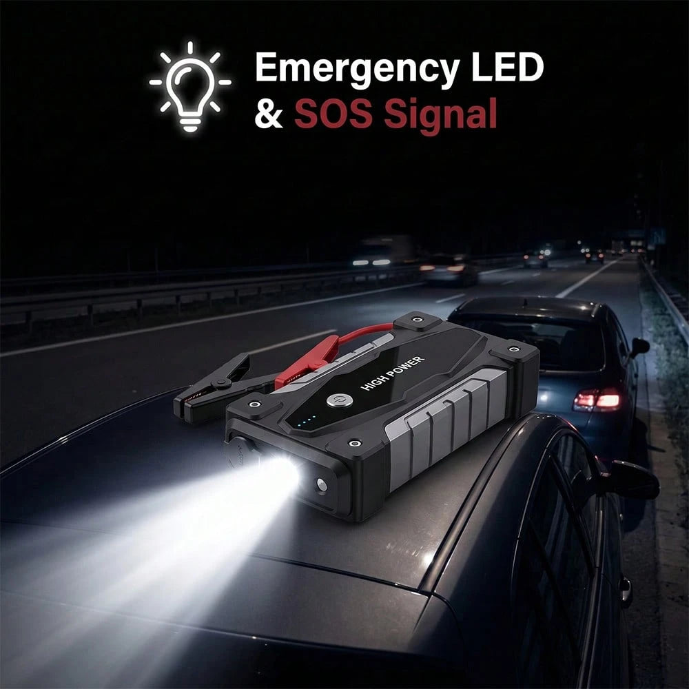 8000mAh Jump Starter For Car Battery, 12V Portable Auto Booster Pack With 800A Peak Current, Smart Battery Clamps, Digital Display, LED Flashlight With SOS, Emergency Power Bank For Gasoline And Vehic