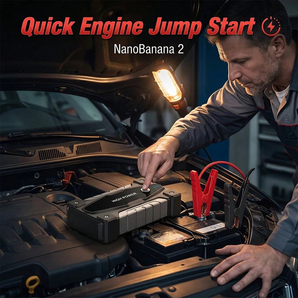 8000mAh Jump Starter For Car Battery, 12V Portable Auto Booster Pack With 800A Peak Current, Smart Battery Clamps, Digital Display, LED Flashlight With SOS, Emergency Power Bank For Gasoline And Vehic