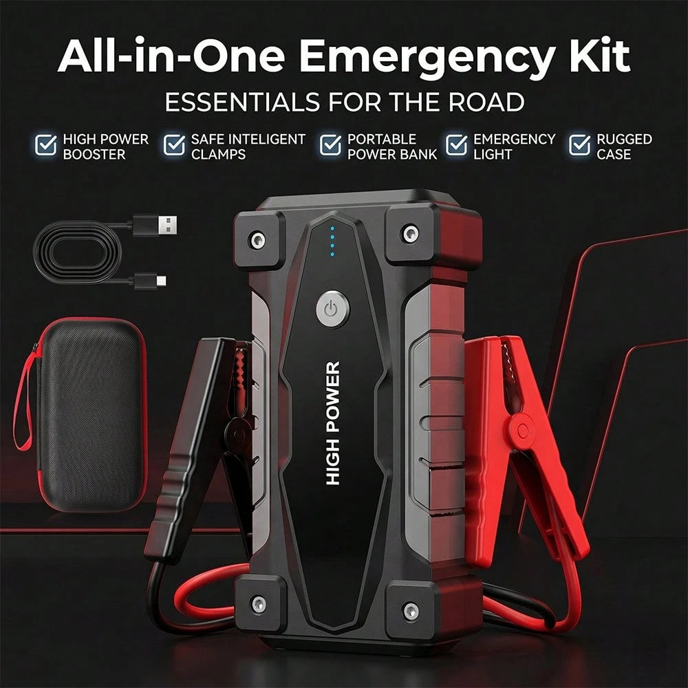 8000mAh Jump Starter For Car Battery, 12V Portable Auto Booster Pack With 800A Peak Current, Smart Battery Clamps, Digital Display, LED Flashlight With SOS, Emergency Power Bank For Gasoline And Vehic