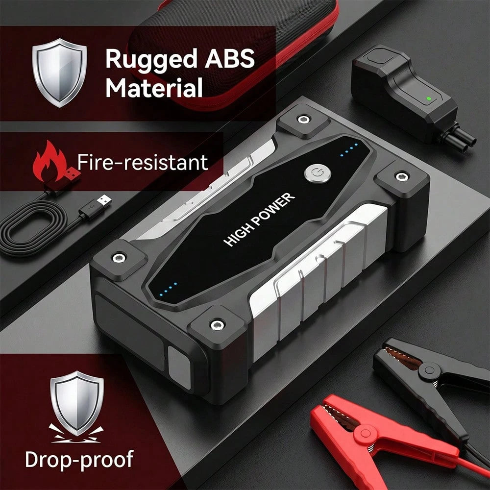 8000mAh Jump Starter For Car Battery, 12V Portable Auto Booster Pack With 800A Peak Current, Smart Battery Clamps, Digital Display, LED Flashlight With SOS, Emergency Power Bank For Gasoline And Vehic