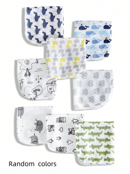 8pcs/12pcs/24pcs Baby Face Towels, Soft & Skin-Friendly Thin Handkerchiefs, Baby Care Handkerchiefs, Nursing Towels, Cute Design Baby Towels, Burp Cloths, Soft Baby Bath Towels, Infant Face Towels, Ha