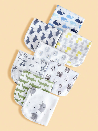 8pcs/12pcs/24pcs Baby Face Towels, Soft & Skin-Friendly Thin Handkerchiefs, Baby Care Handkerchiefs, Nursing Towels, Cute Design Baby Towels, Burp Cloths, Soft Baby Bath Towels, Infant Face Towels, Ha