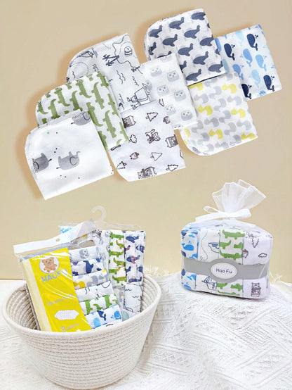 8pcs/12pcs/24pcs Baby Face Towels, Soft & Skin-Friendly Thin Handkerchiefs, Baby Care Handkerchiefs, Nursing Towels, Cute Design Baby Towels, Burp Cloths, Soft Baby Bath Towels, Infant Face Towels, Ha