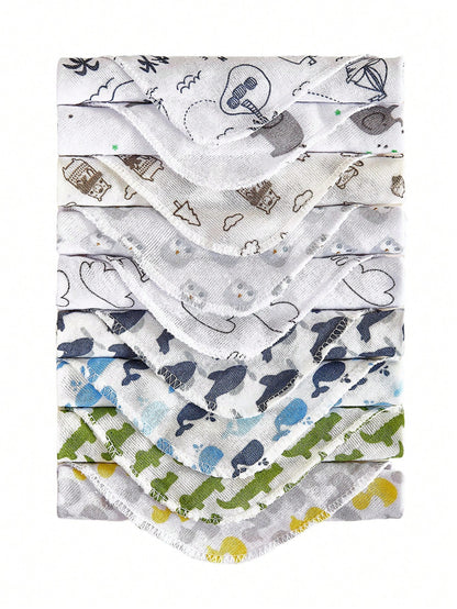 8pcs/12pcs/24pcs Baby Face Towels, Soft & Skin-Friendly Thin Handkerchiefs, Baby Care Handkerchiefs, Nursing Towels, Cute Design Baby Towels, Burp Cloths, Soft Baby Bath Towels, Infant Face Towels, Ha