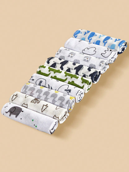 8pcs/12pcs/24pcs Baby Face Towels, Soft & Skin-Friendly Thin Handkerchiefs, Baby Care Handkerchiefs, Nursing Towels, Cute Design Baby Towels, Burp Cloths, Soft Baby Bath Towels, Infant Face Towels, Ha