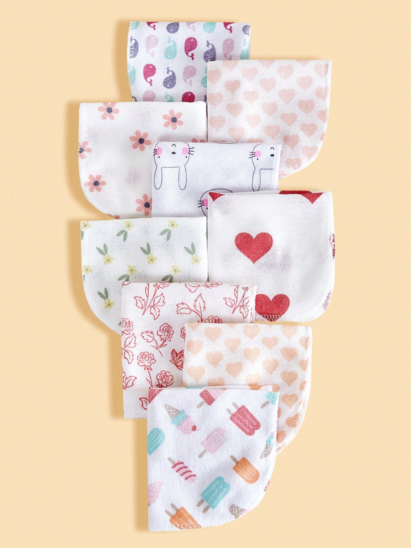 8pcs/12pcs/24pcs Baby Face Washcloths, Soft & Gentle Handkerchief For Baby Care, Feeding Towel, Cute Design Infant Washcloth, Burp Cloth Bib, Soft Baby Bath Towel, Nursery Handkerchief, Newborn Shower