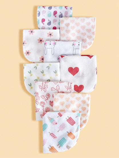 8pcs/12pcs/24pcs Baby Face Washcloths, Soft & Gentle Handkerchief For Baby Care, Feeding Towel, Cute Design Infant Washcloth, Burp Cloth Bib, Soft Baby Bath Towel, Nursery Handkerchief, Newborn Shower