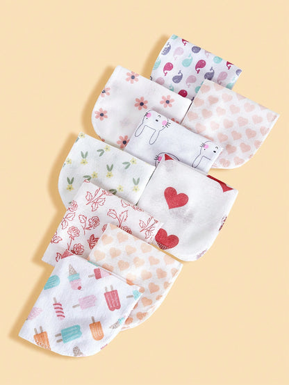 8pcs/12pcs/24pcs Baby Face Washcloths, Soft & Gentle Handkerchief For Baby Care, Feeding Towel, Cute Design Infant Washcloth, Burp Cloth Bib, Soft Baby Bath Towel, Nursery Handkerchief, Newborn Shower