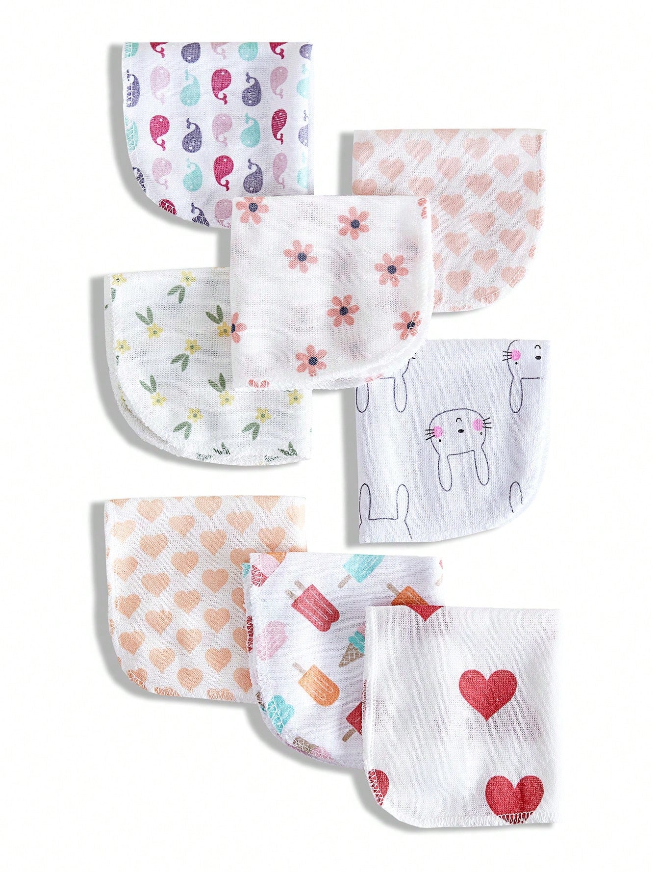 8pcs/12pcs/24pcs Baby Face Washcloths, Soft & Gentle Handkerchief For Baby Care, Feeding Towel, Cute Design Infant Washcloth, Burp Cloth Bib, Soft Baby Bath Towel, Nursery Handkerchief, Newborn Shower