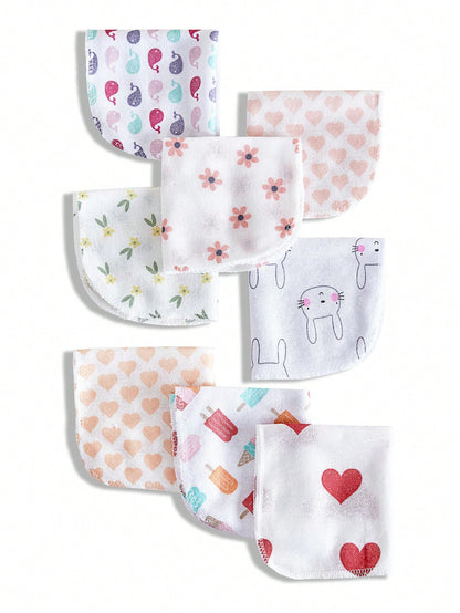 8pcs/12pcs/24pcs Baby Face Washcloths, Soft & Gentle Handkerchief For Baby Care, Feeding Towel, Cute Design Infant Washcloth, Burp Cloth Bib, Soft Baby Bath Towel, Nursery Handkerchief, Newborn Shower