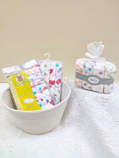 8pcs/12pcs/24pcs Baby Face Washcloths, Soft & Gentle Handkerchief For Baby Care, Feeding Towel, Cute Design Infant Washcloth, Burp Cloth Bib, Soft Baby Bath Towel, Nursery Handkerchief, Newborn Shower