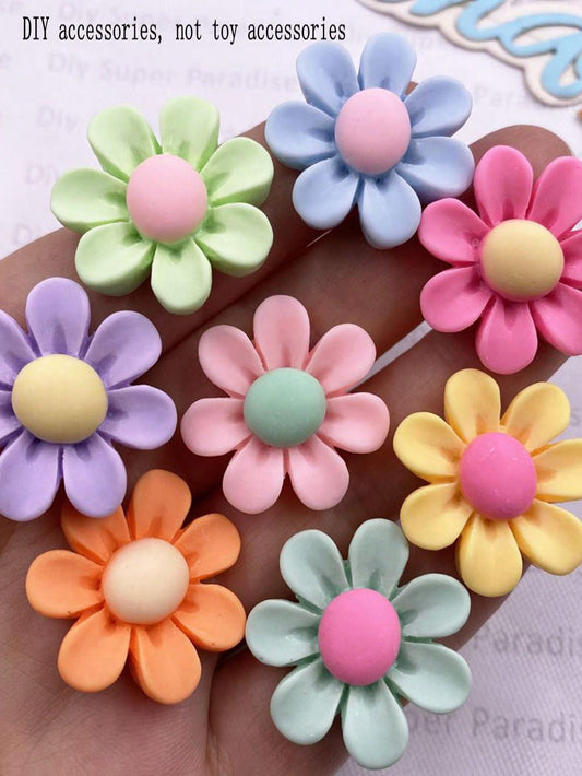 8PCS 25mm Resin Kawaii Colorful Painted Sun Flower Figurine Flatback Stone Scrapbook DIY Clothing Decor Crafts Jewelry Accessories