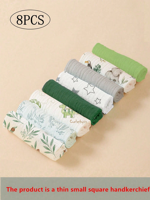 8pcs Lightweight Breathable Single-Layer Baby Bibs, Feeding Wipes, Multi-Purpose Cloths, Suitable For All Seasons