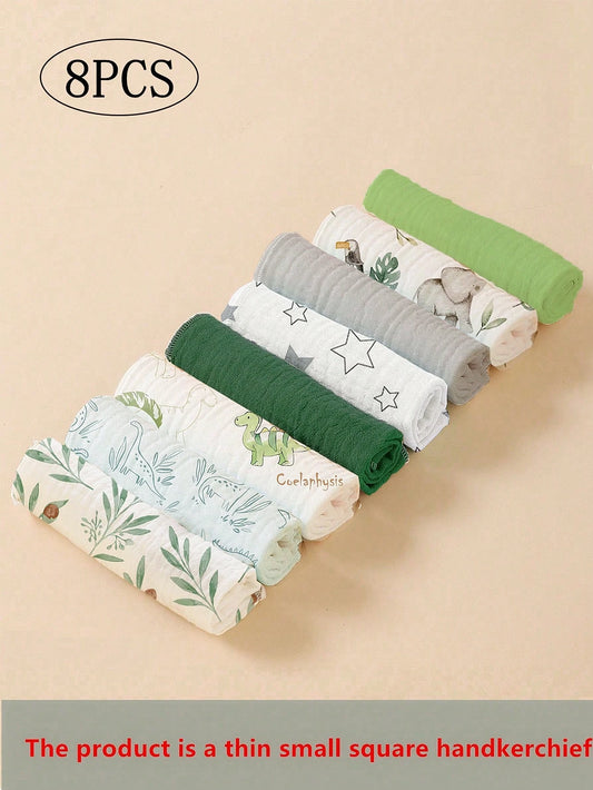 8pcs Lightweight Breathable Single-Layer Baby Bibs, Feeding Wipes, Multi-Purpose Cloths, Suitable For All Seasons