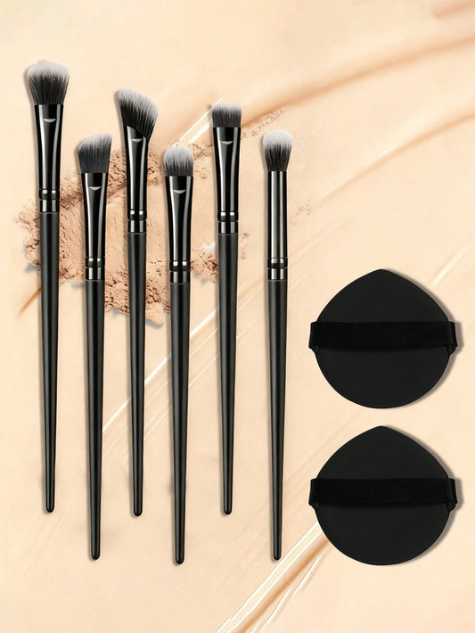 8PCS Makeup Tool Set, 6 Pieces Face Makeup Brushes And 2 Teardrop‑Shaped Velvet Powder Puffs, Soft Synthetic Bristles Cosmetic Brushes For Blush, Contour, Highlighter And Setting Powder