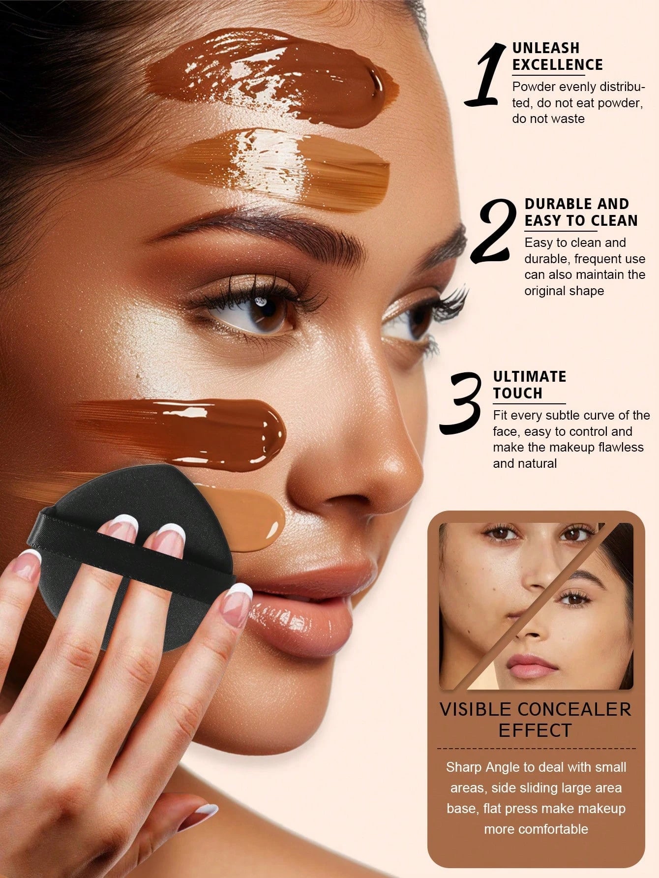 8PCS Makeup Tool Set, 6 Pieces Face Makeup Brushes And 2 Teardrop‑Shaped Velvet Powder Puffs, Soft Synthetic Bristles Cosmetic Brushes For Blush, Contour, Highlighter And Setting Powder