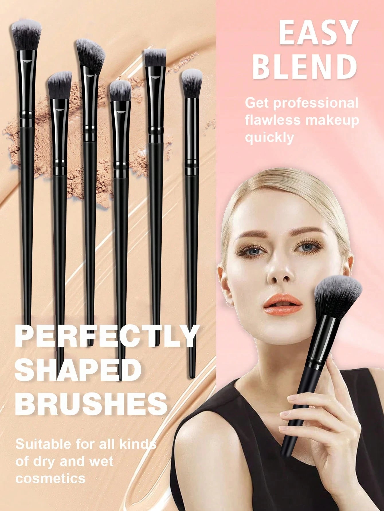 8PCS Makeup Tool Set, 6 Pieces Face Makeup Brushes And 2 Teardrop‑Shaped Velvet Powder Puffs, Soft Synthetic Bristles Cosmetic Brushes For Blush, Contour, Highlighter And Setting Powder