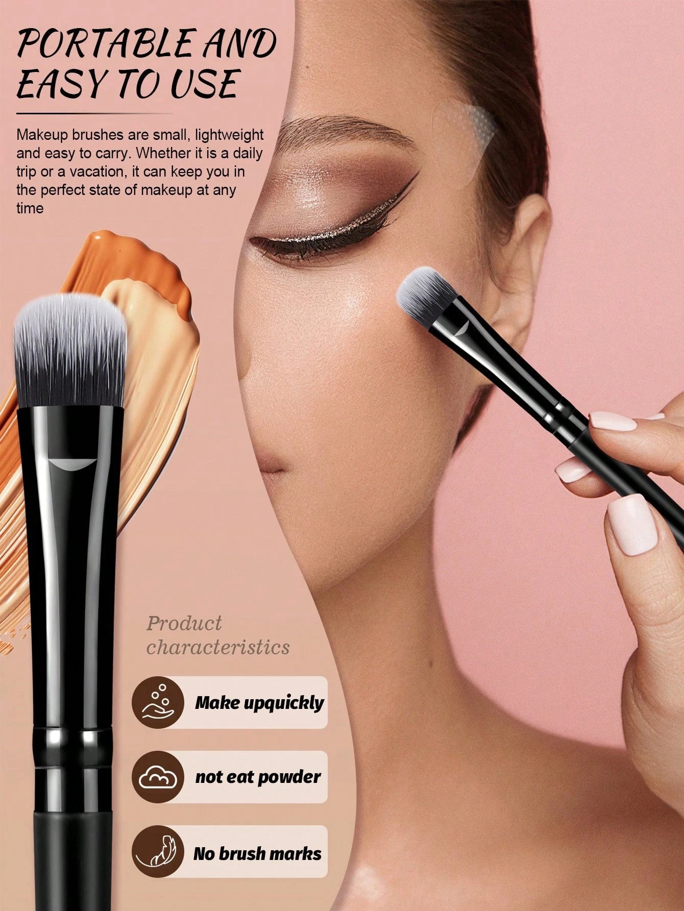 8PCS Makeup Tool Set, 6 Pieces Face Makeup Brushes And 2 Teardrop‑Shaped Velvet Powder Puffs, Soft Synthetic Bristles Cosmetic Brushes For Blush, Contour, Highlighter And Setting Powder
