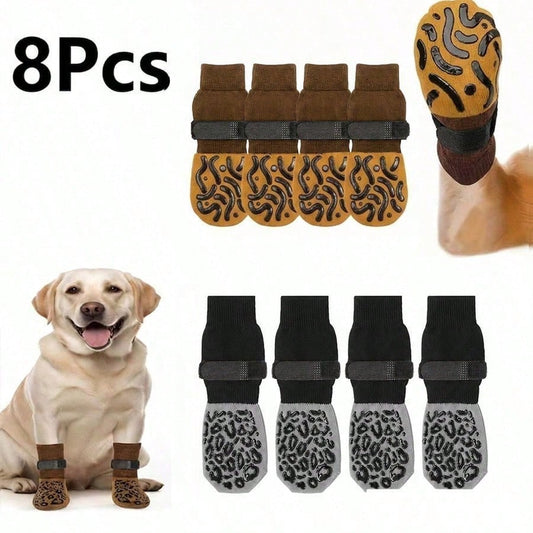 8pcs Non-Slip Dog Socks, Prevent Licking And Biting Hardwood Floors, Strong Grip, Paw Protection, Anti-Scratch Non-Slip Dog Socks