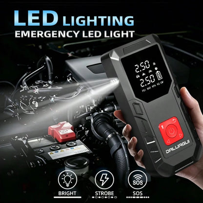 9-In-1 Multi-Functional Jump Starter With Air Compressor, 6000mAh Battery + 150PSI Peak Inflation, Digital Display Tire Inflator + Dual Fast Charging (Car/USB), LED Lighting, Compatible With 10L Gasol