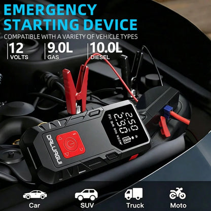 9-In-1 Multi-Functional Jump Starter With Air Compressor, 6000mAh Battery + 150PSI Peak Inflation, Digital Display Tire Inflator + Dual Fast Charging (Car/USB), LED Lighting, Compatible With 10L Gasol