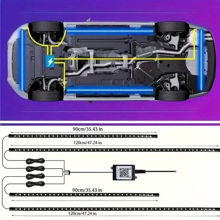 90cm*120cm Car Chassis Lighting Decorative Atmosphere Light, Remote Control APP Dual Control Mode, Adjustable Brightness And Color, Adjustable Jumping And Flashing Speed, Custom Color Jumping, DC12V