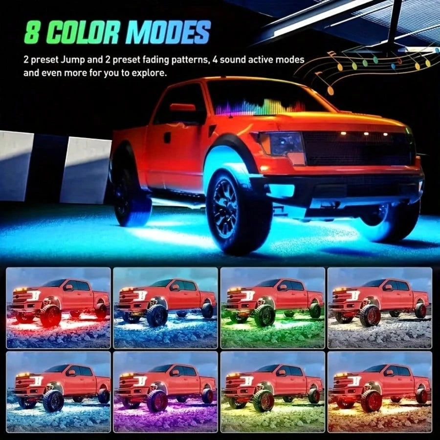 90cm*120cm Car Chassis Lighting Decorative Atmosphere Light, Remote Control APP Dual Control Mode, Adjustable Brightness And Color, Adjustable Jumping And Flashing Speed, Custom Color Jumping, DC12V