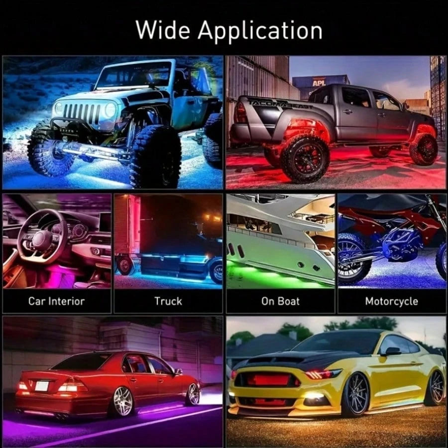 90cm*120cm Car Chassis Lighting Decorative Atmosphere Light, Remote Control APP Dual Control Mode, Adjustable Brightness And Color, Adjustable Jumping And Flashing Speed, Custom Color Jumping, DC12V