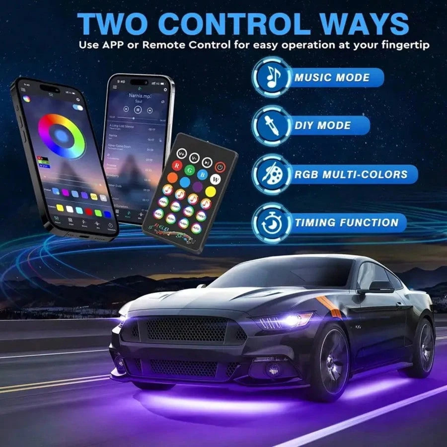 90cm*120cm Car Chassis Lighting Decorative Atmosphere Light, Remote Control APP Dual Control Mode, Adjustable Brightness And Color, Adjustable Jumping And Flashing Speed, Custom Color Jumping, DC12V